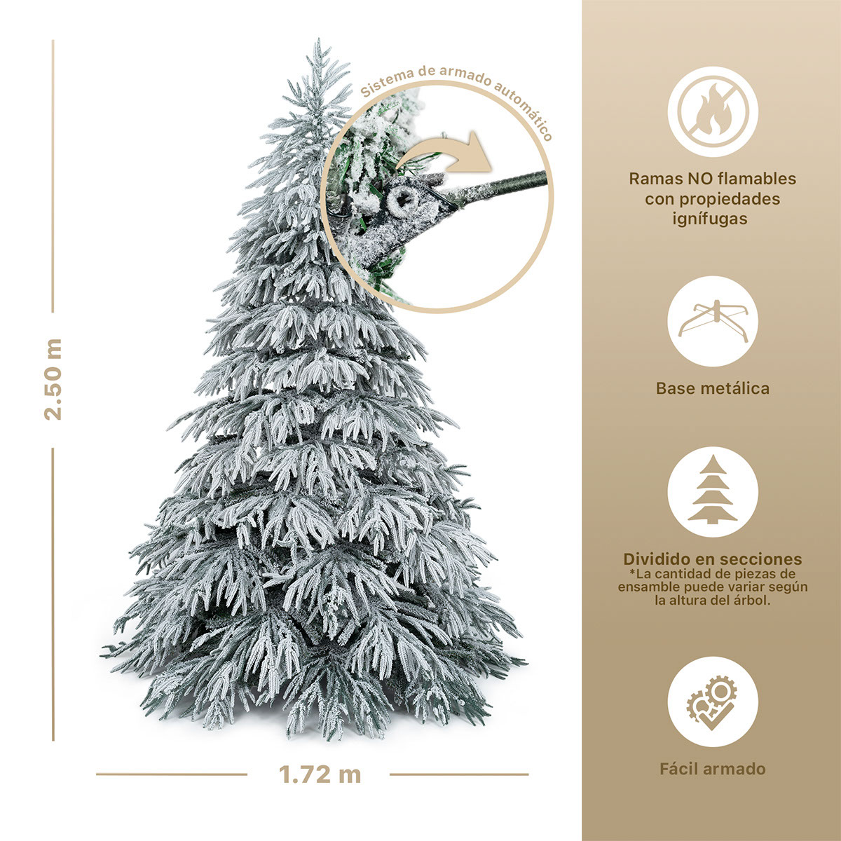  Árbol de Navidad Premium Nevado con Ramas Mixtas 2.50 m 1405 Ramas – Verde Para ESQUIMAL