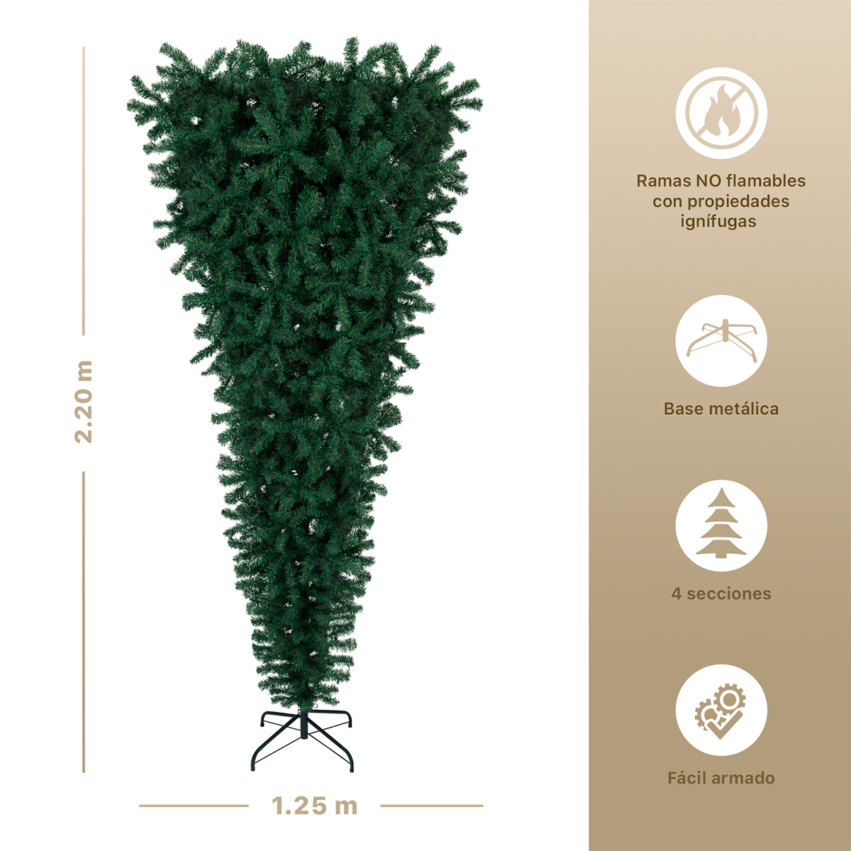 Árbol de Navidad Invertido Pino Navideño de 2.2m - Verde Para ESQUIMAL