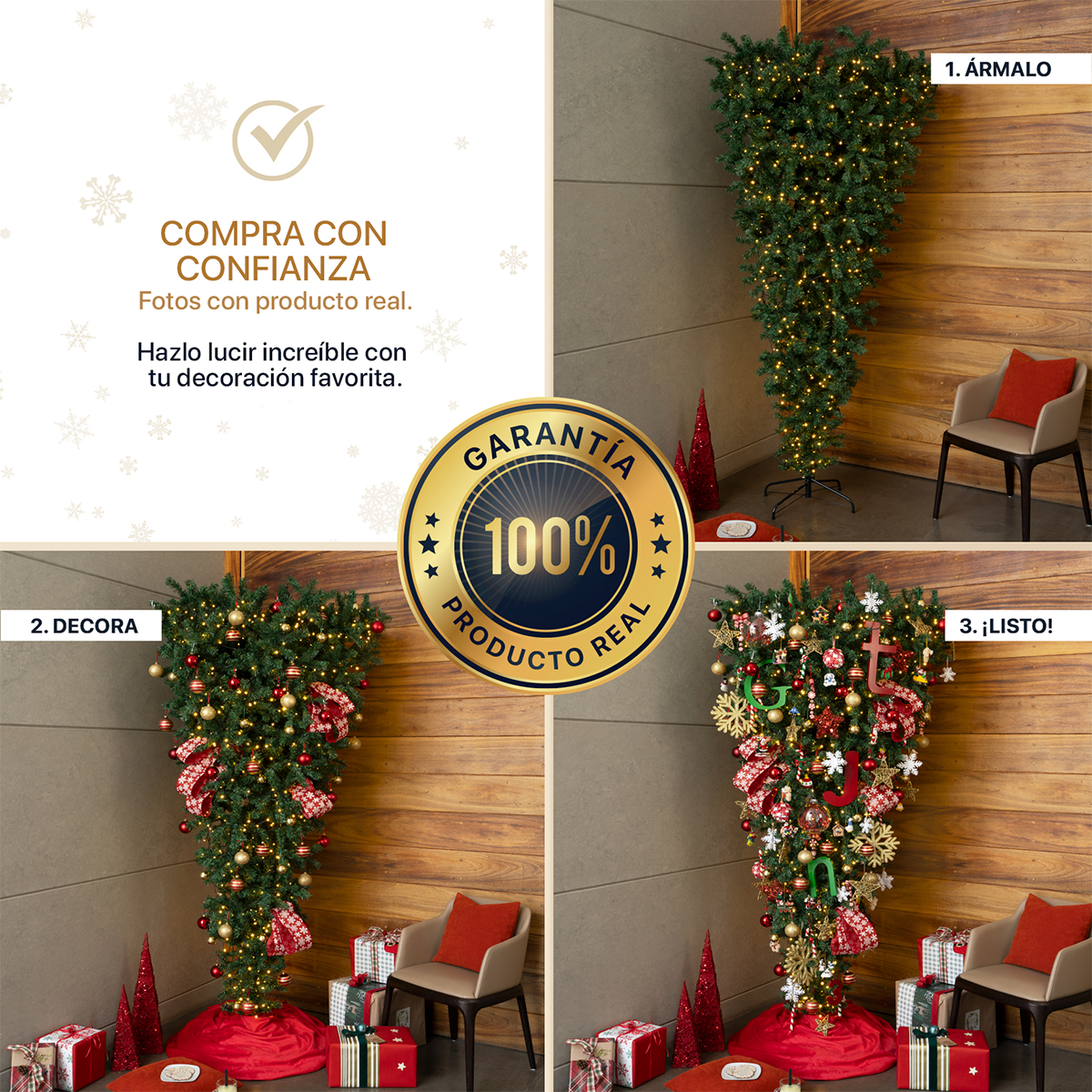 Árbol de Navidad Invertido Pino Navideño de 2.2m - Verde Para ESQUIMAL