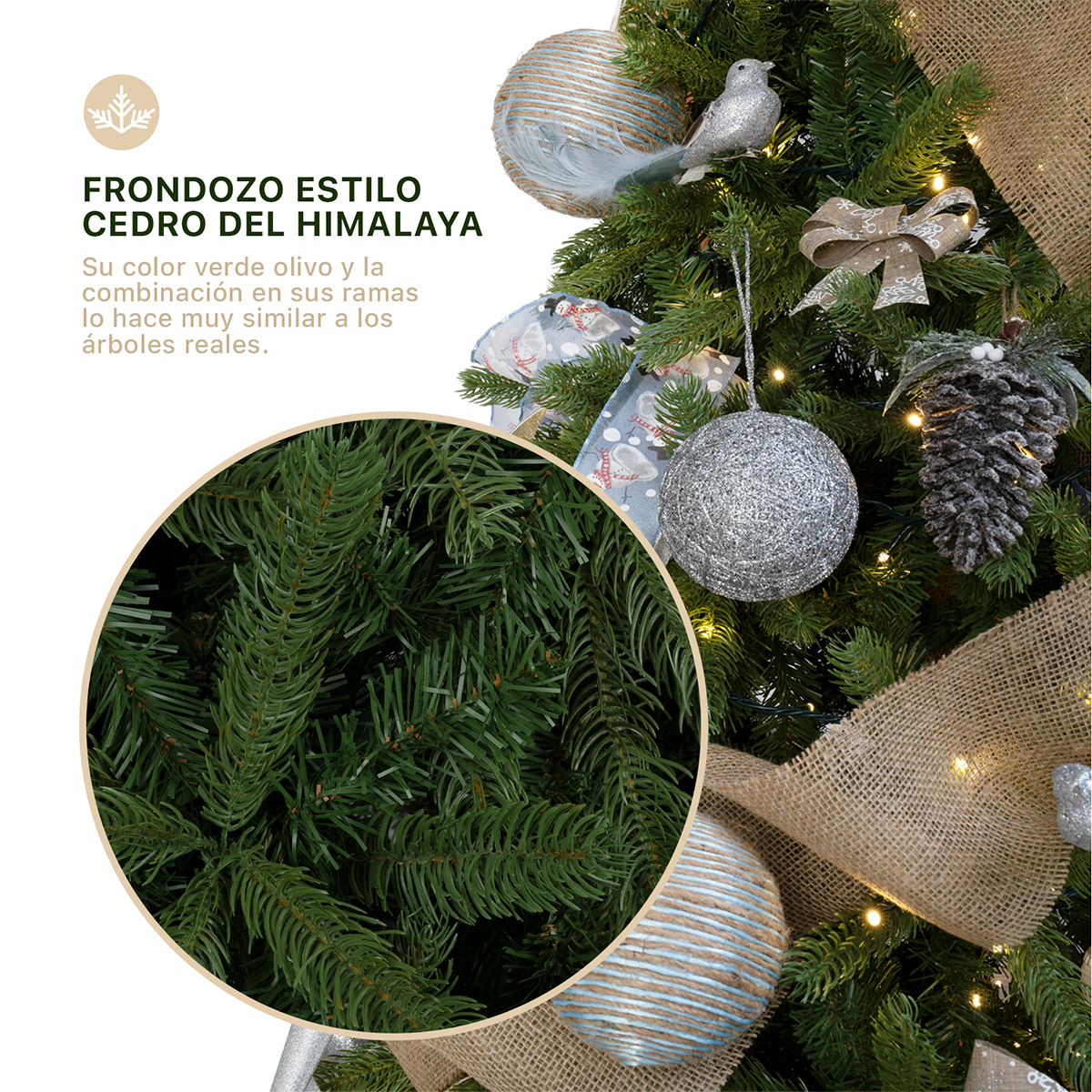 Árbol de Navidad Pino Navideño 2.2m 1300 Ramas - Verde oliva para ESQUIMAL.