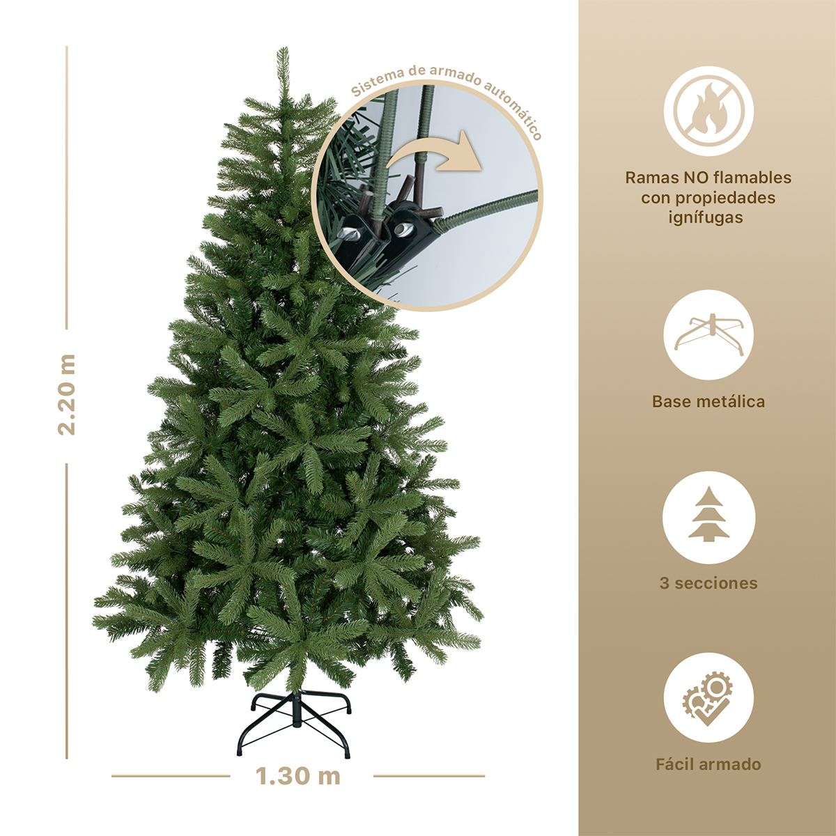 Árbol de Navidad Pino Navideño 2.2m 1300 Ramas - Verde oliva para ESQUIMAL.