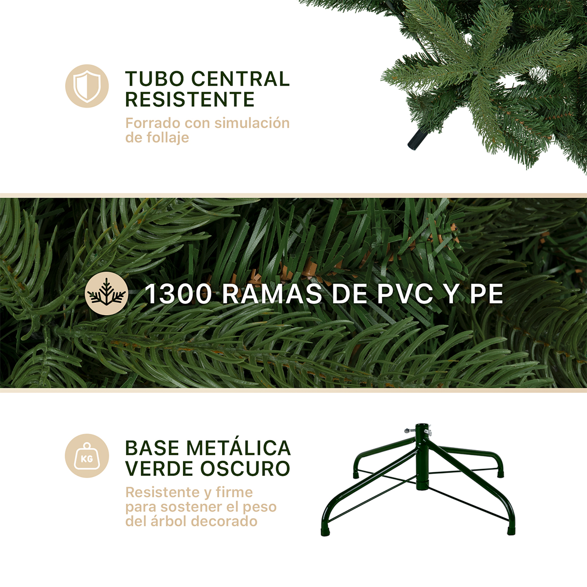 Árbol de Navidad Pino Navideño 2.2m 1300 Ramas - Verde oliva para ESQUIMAL.