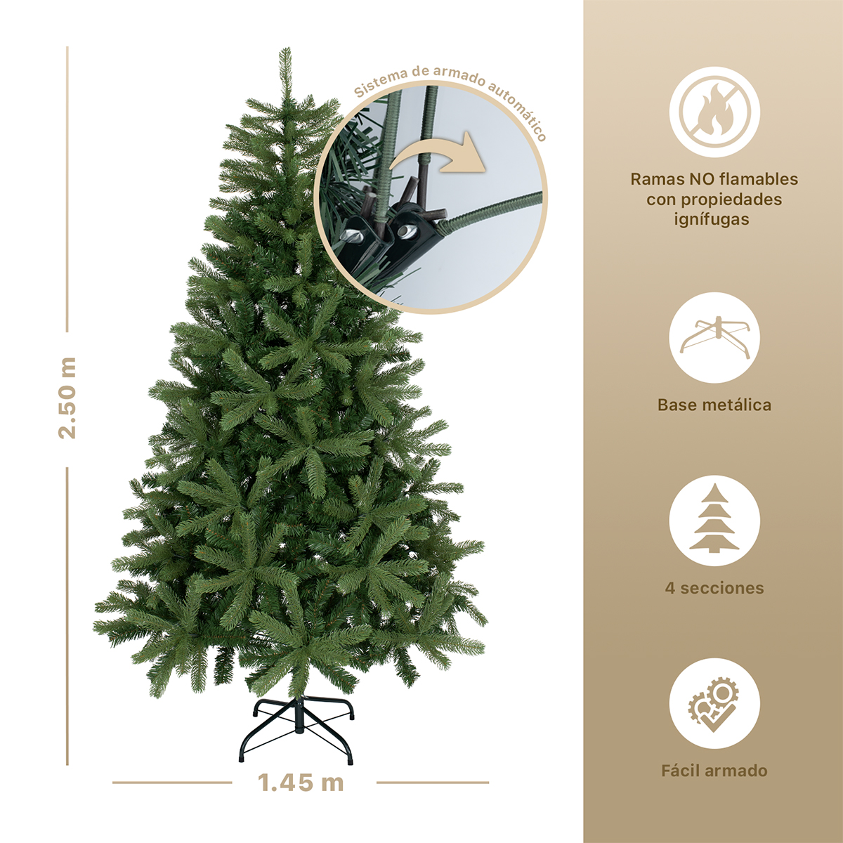 Árbol de Navidad Pino Navideño 2.5m 1900 Ramas - Verde oliva para ESQUIMAL.