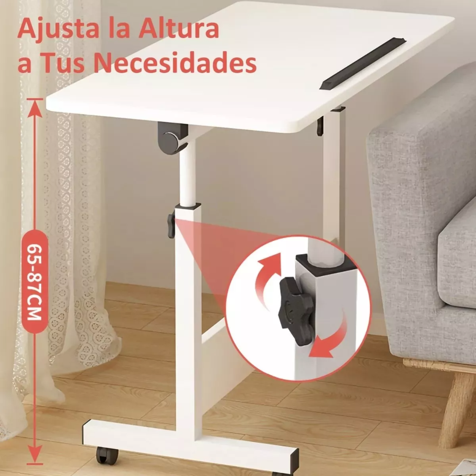 Mesa Rectangular Móvil Con Altura Regulable P/laptop 80×40cm