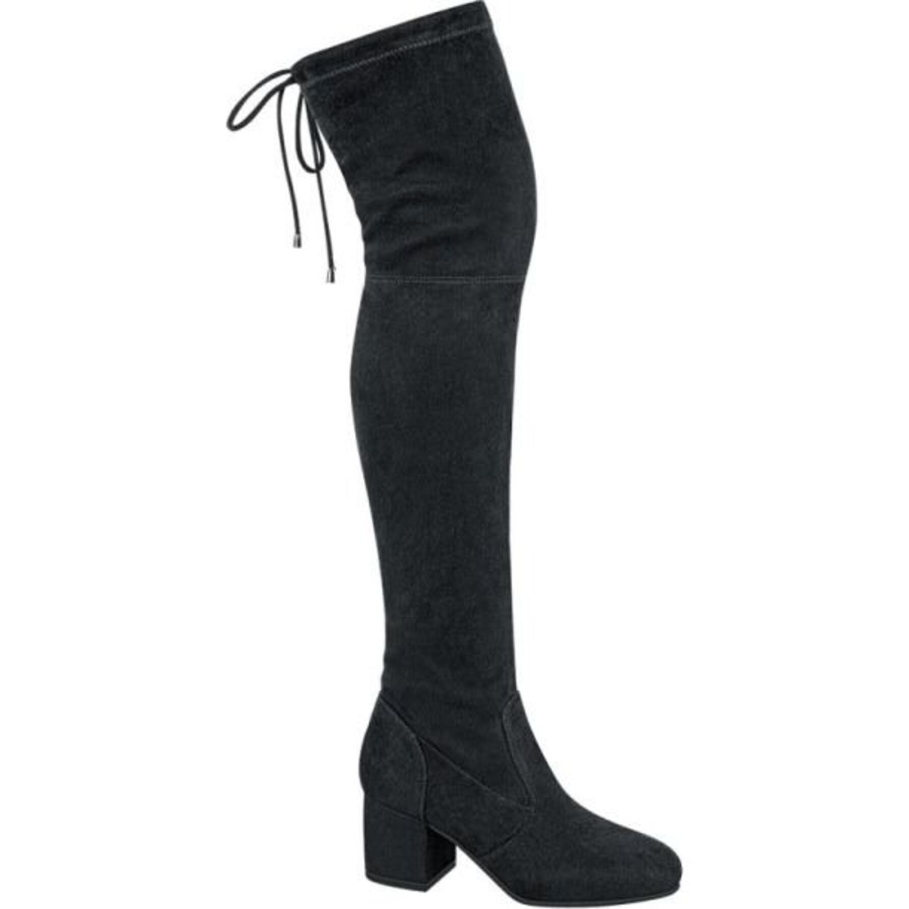 Bota para mujer, super alta, acabado ante, con tacón ancho, color negro, marca Yaeli 1044981