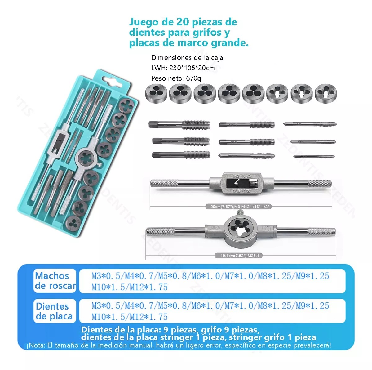 Kit De 20 Machuelos Con Maneral Broca Tipo Matraca Ajustable