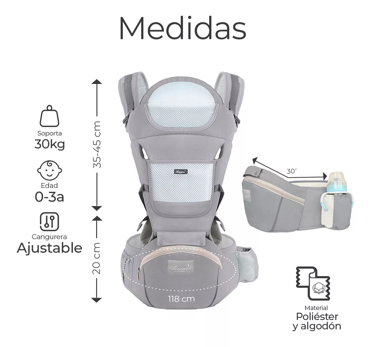 Cangurera Portabebé Raganet Mochila Multifuncional Con Asiento Bebé Color 