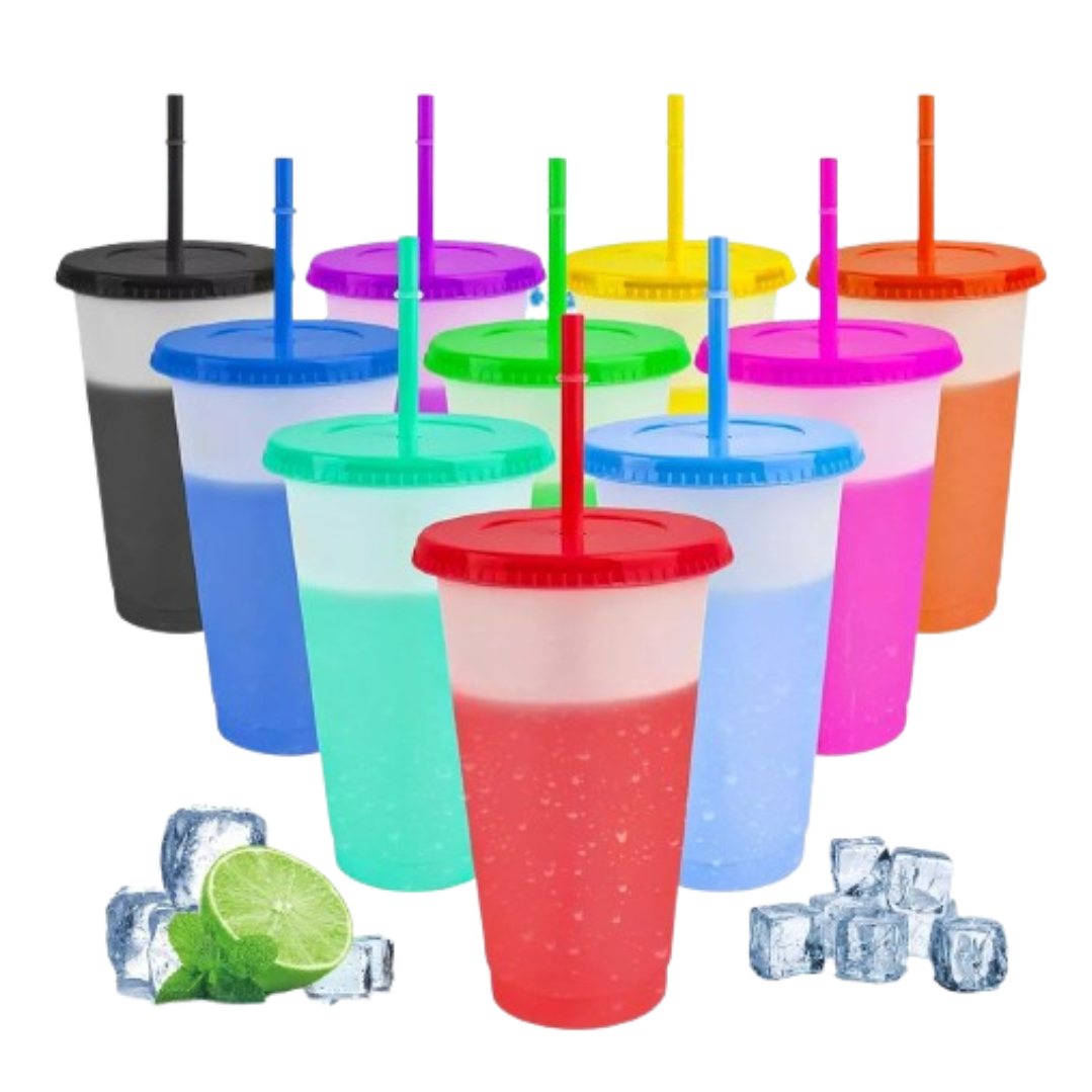 Vaso Mágico De 24oz Cambian Color Con Popote Y Tapa 10pack Color Multicolor