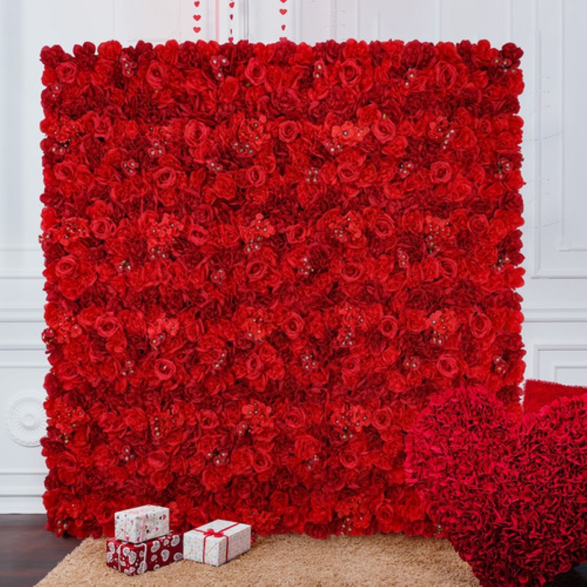 Flores Artificiales Panel De Muro Decorativos Rosas Pared 6 pzs rojo