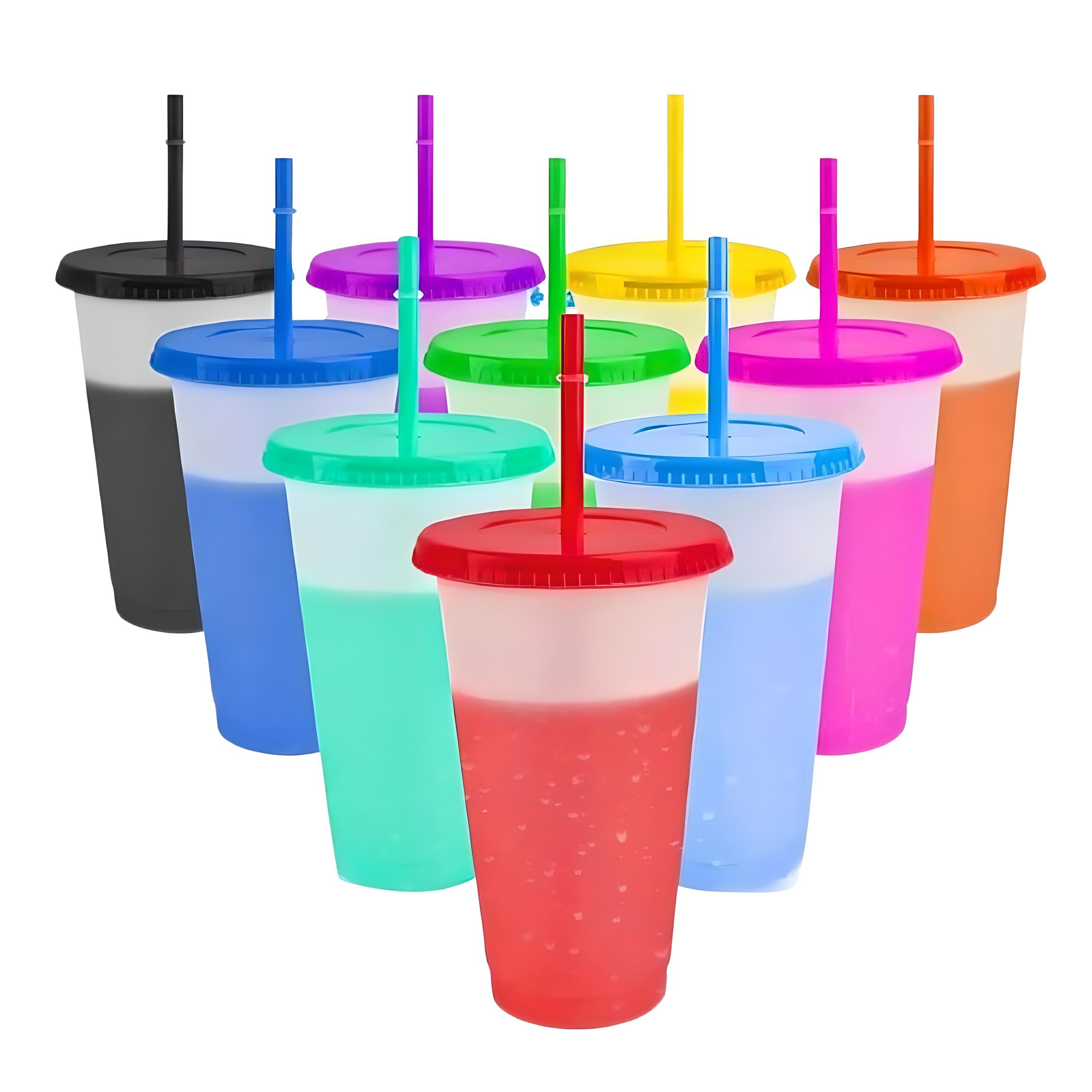 Vaso Mágico De 24oz Cambian Color Con Popote Y Tapa 10pack Color Multicolor