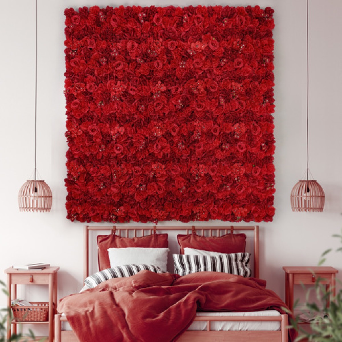 Flores Artificiales Panel De Muro Decorativos Rosas Pared 6 pzs rojo