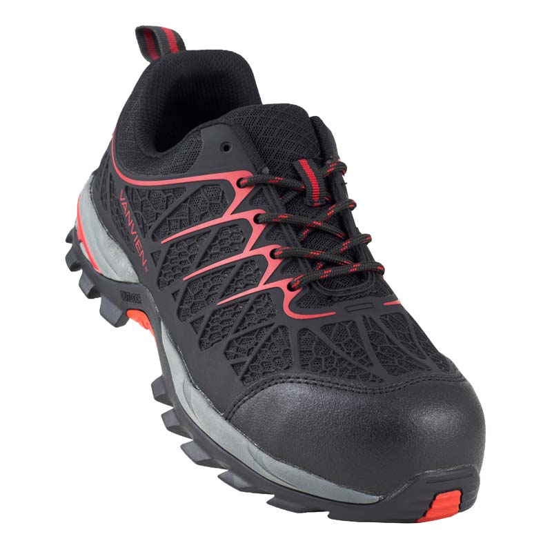 Tenis Industrial Casquillo Hombre Dieléctrico Van Vien VVFI0005 Negro Rojo (PP+D)