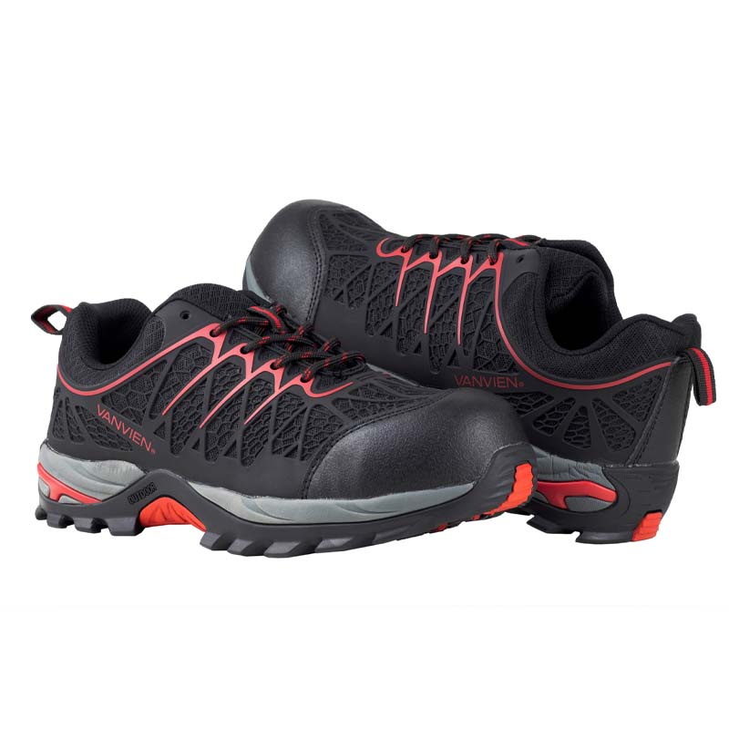 Tenis Industrial Casquillo Hombre Dieléctrico Van Vien VVFI0005 Negro Rojo (PP+D)