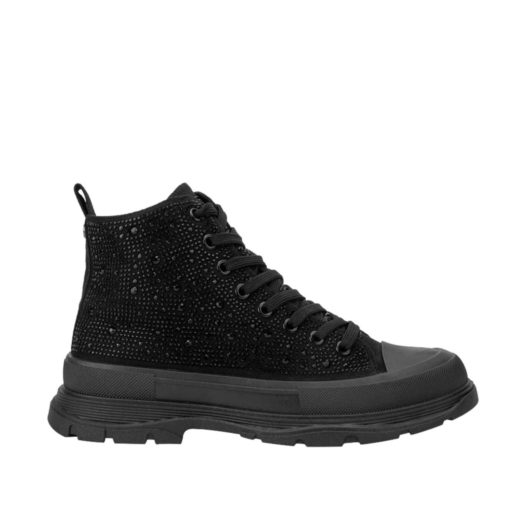 Tenis de bota para mujer, estilo urbano, con pedrería, color negro, marca Belinda Peregrin 1085335