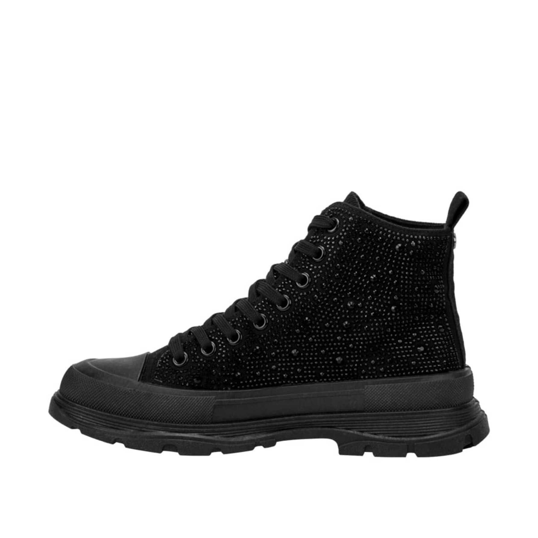 Tenis de bota para mujer, estilo urbano, con pedrería, color negro, marca Belinda Peregrin 1085335
