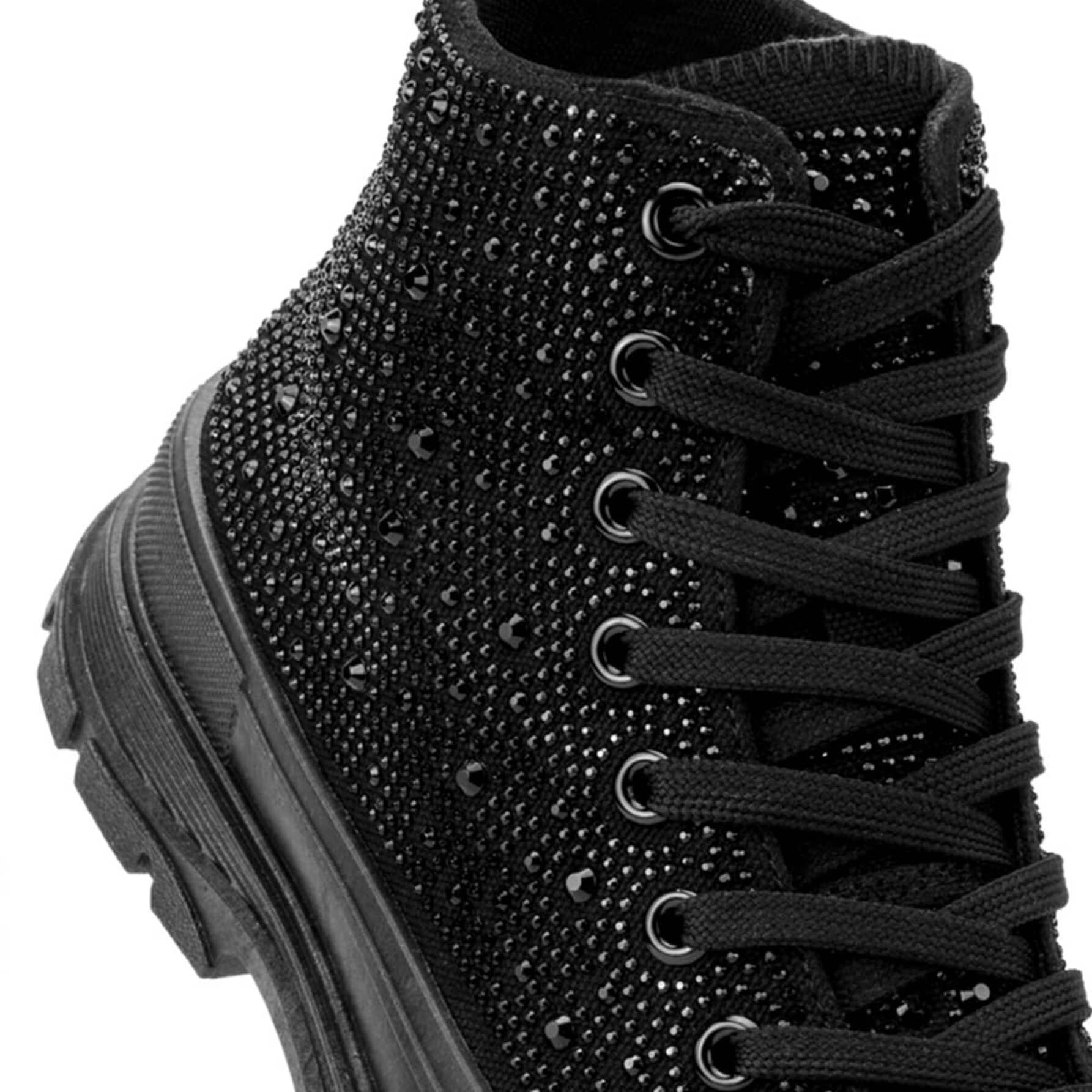 Tenis de bota para mujer, estilo urbano, con pedrería, color negro, marca Belinda Peregrin 1085335