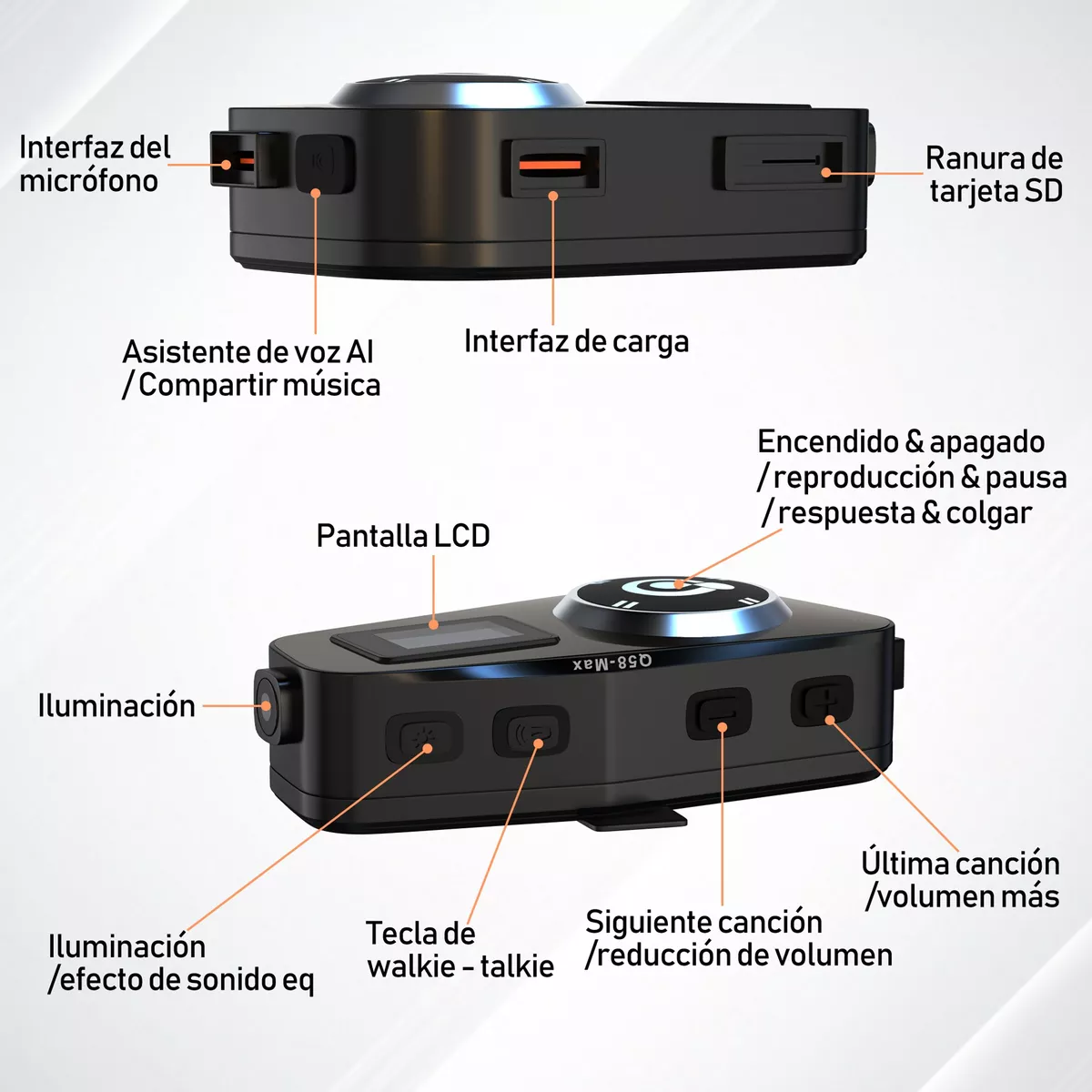 Intercomunicador Casco Audífonos Bluetooth Para Moto Fm Mp3