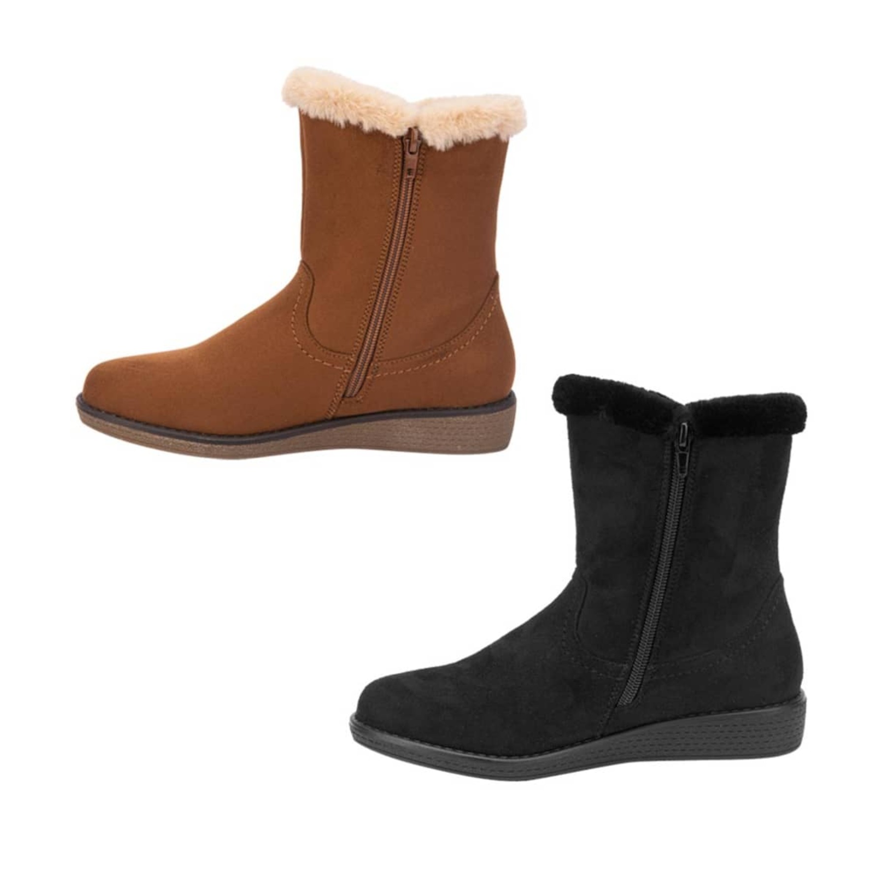 Kit de 2 pares de botas para mujer, con botones, cierre y forro de peluche, colores negro y café, marca PBPS, 1085475