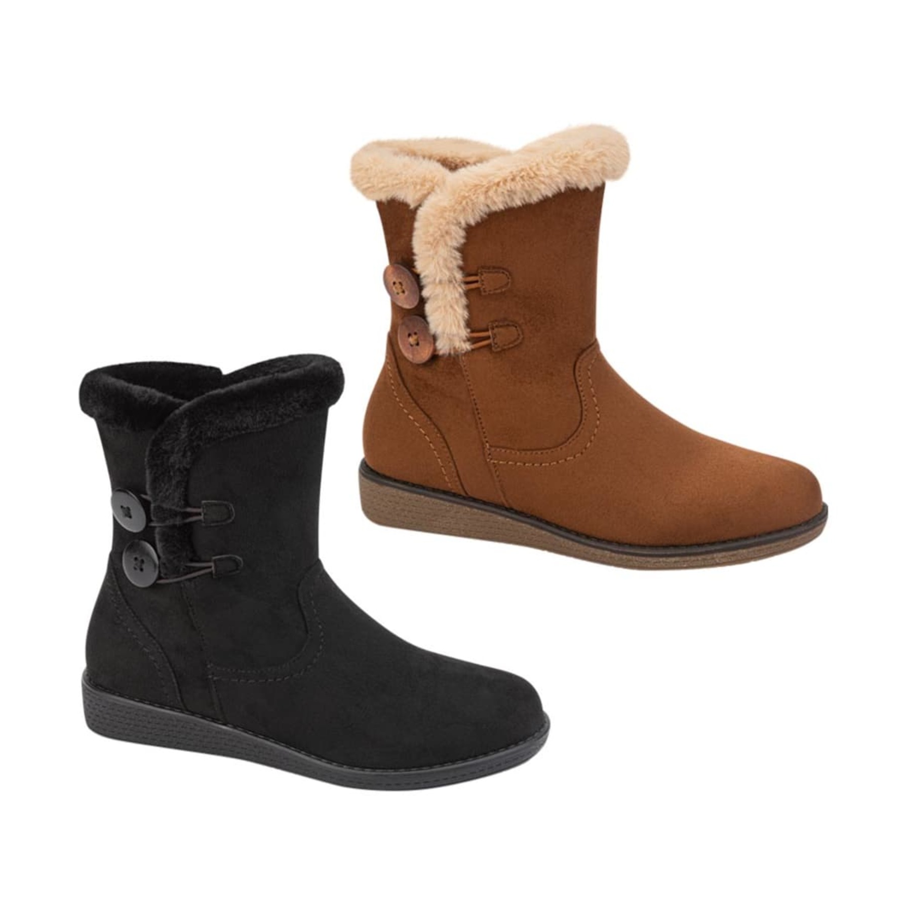 Kit de 2 pares de botas para mujer, con botones, cierre y forro de peluche, colores negro y café, marca PBPS, 1085475