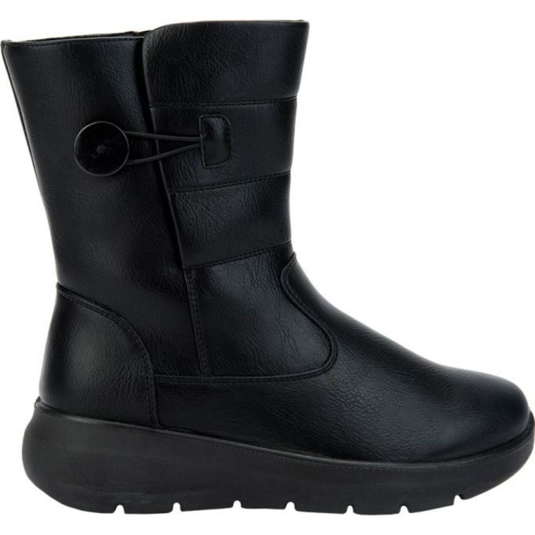 Bota para mujer, tipo confort, con detalle de botón y forro afelpado, color negro, marca Shosh, 1103857