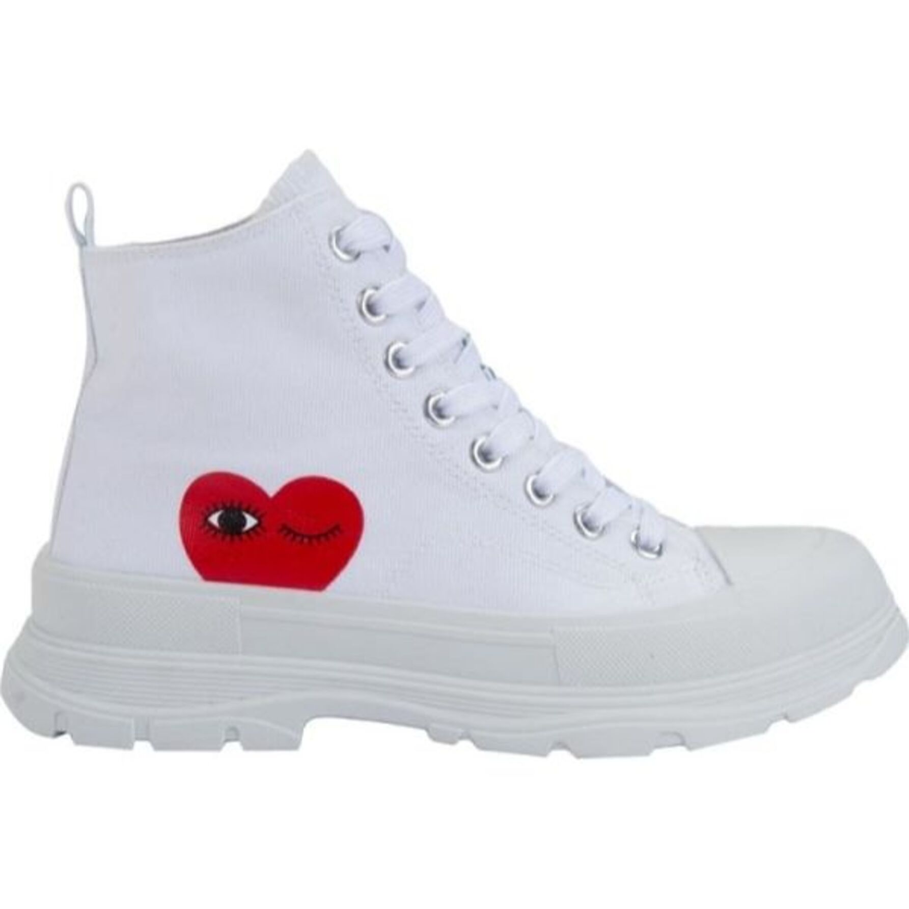 Tenis botín para mujer, con estampado de corazón, color blanco, estilo urbano 1106849