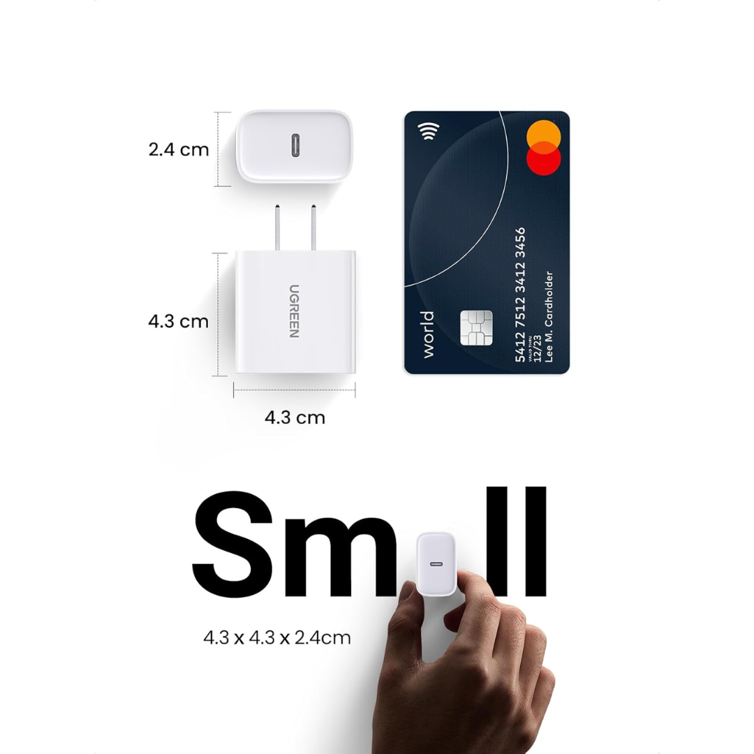 UGREEN Cargador USB C 20W, Carga Rápida, Compatible con iPhone 16, Galaxy S24, iPad Pro y más