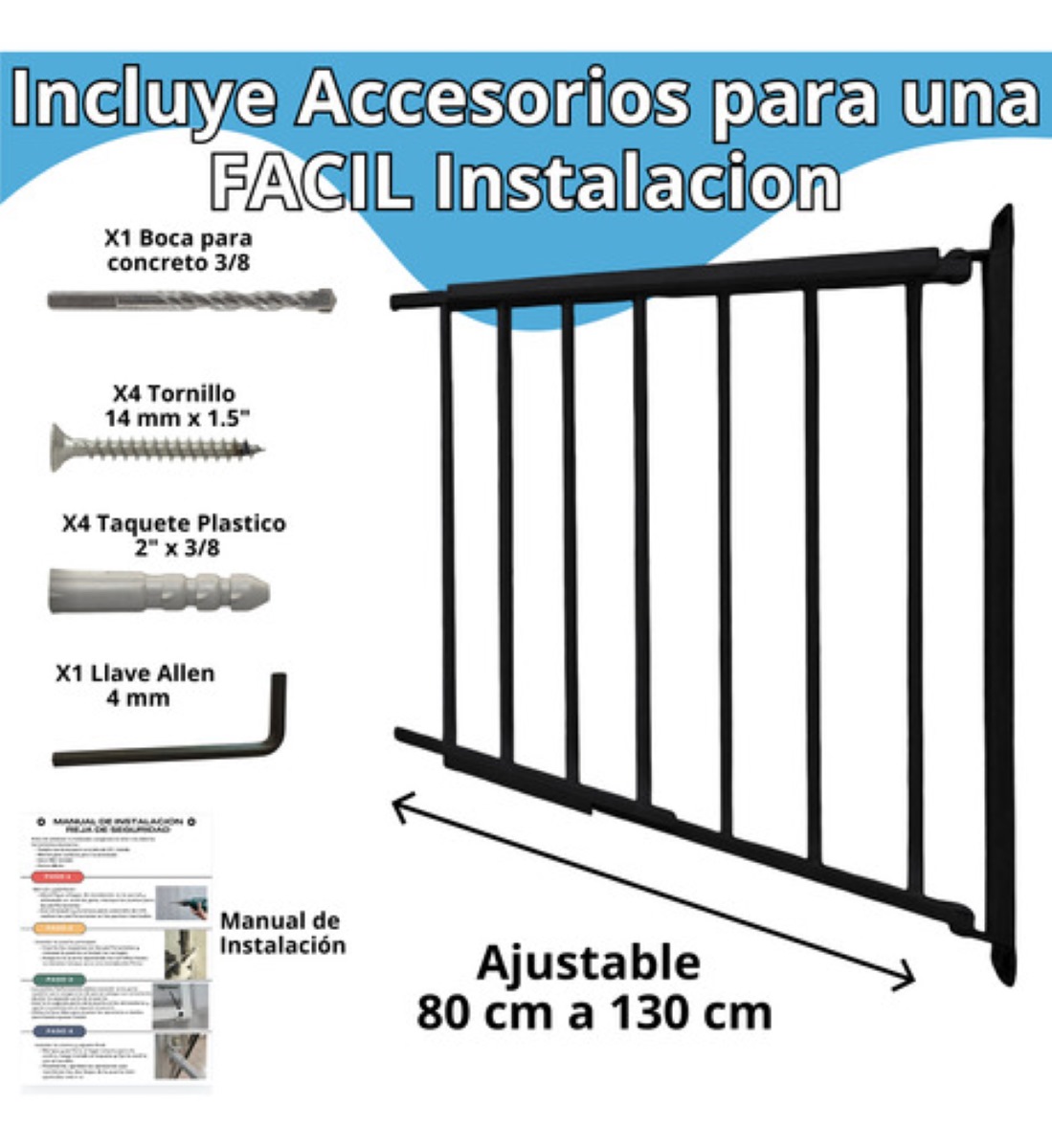 Puerta Reja Seguridad Bebes Escaleras Mascotas Expandible Bb negro