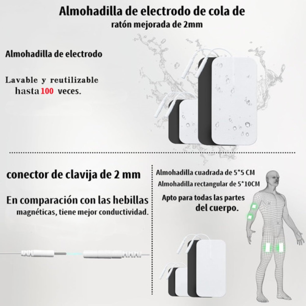 20 Parches De Electroestimulación + 2 Cables De Electrodos