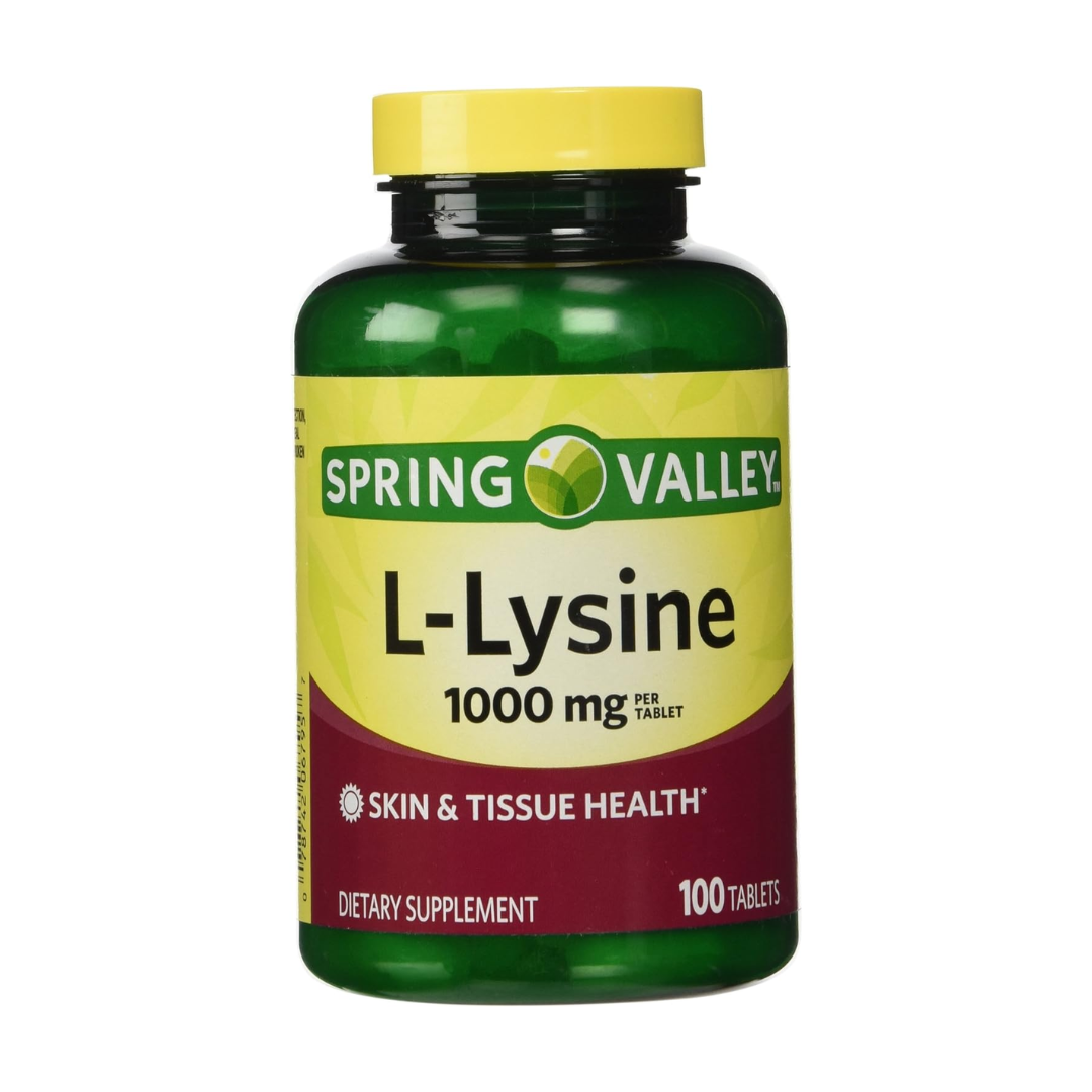 Spring Valley L-Lysine 1000 mg, 100 Tabletas - Suplemento para Salud Inmune y Recuperación Muscular