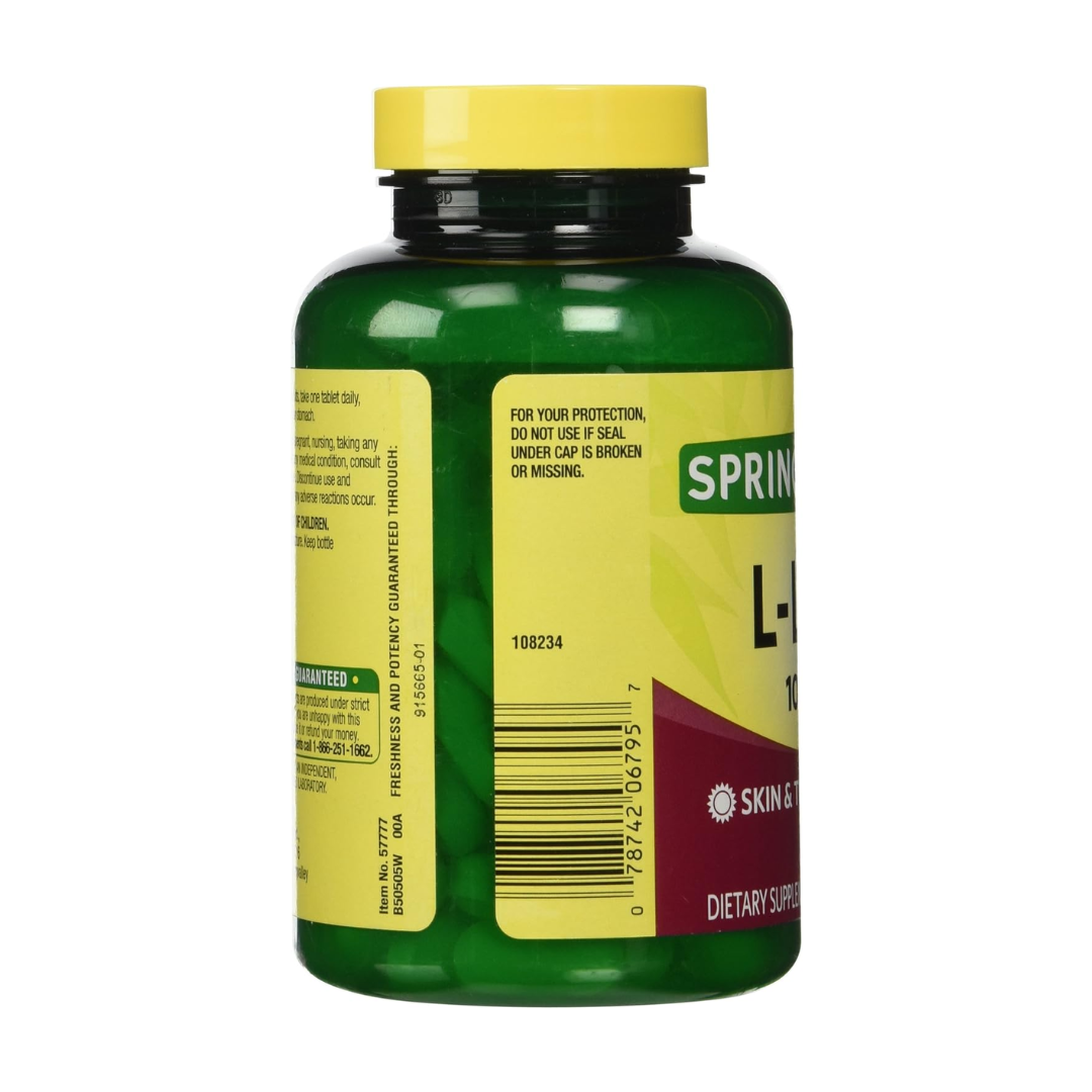 Spring Valley L-Lysine 1000 mg, 100 Tabletas - Suplemento para Salud Inmune y Recuperación Muscular