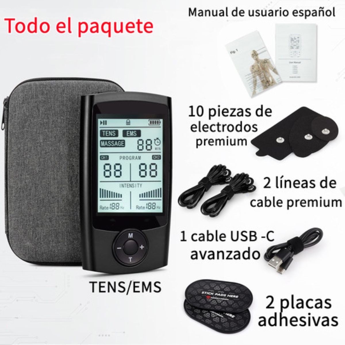 Tens/ems Electroestimulador Muscular Massage 60 Modos 10pads