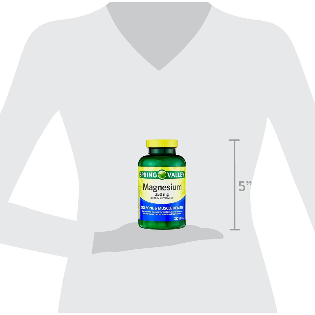 Spring Valley Tabletas de Magnesio 250 mg, 250 Unidades - Suplemento para Energía y Salud Muscular