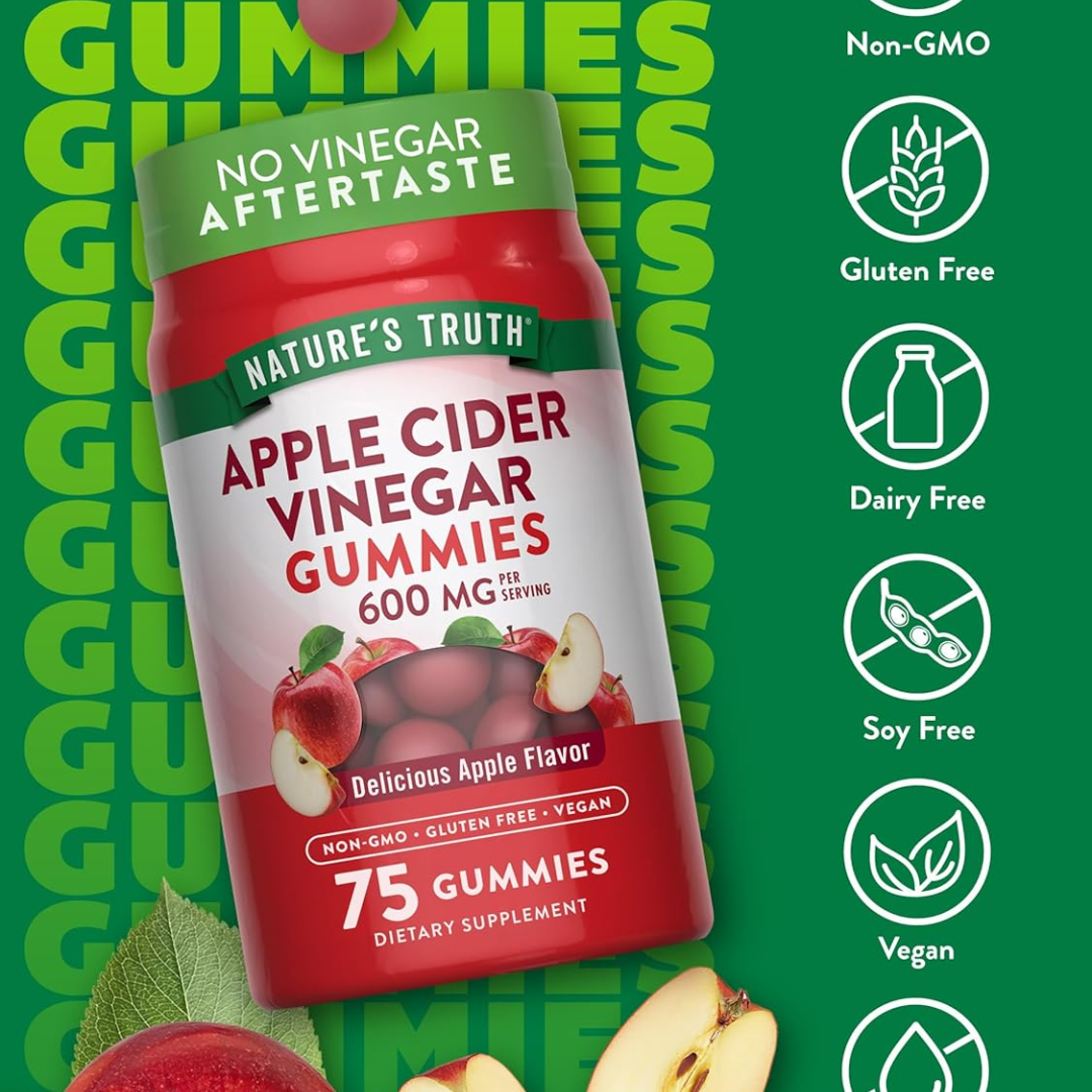Nature's Truth Gomitas de Sidra de Manzana 600 mg, 75 Gomitas - Apoyo Digestivo y Control de Peso