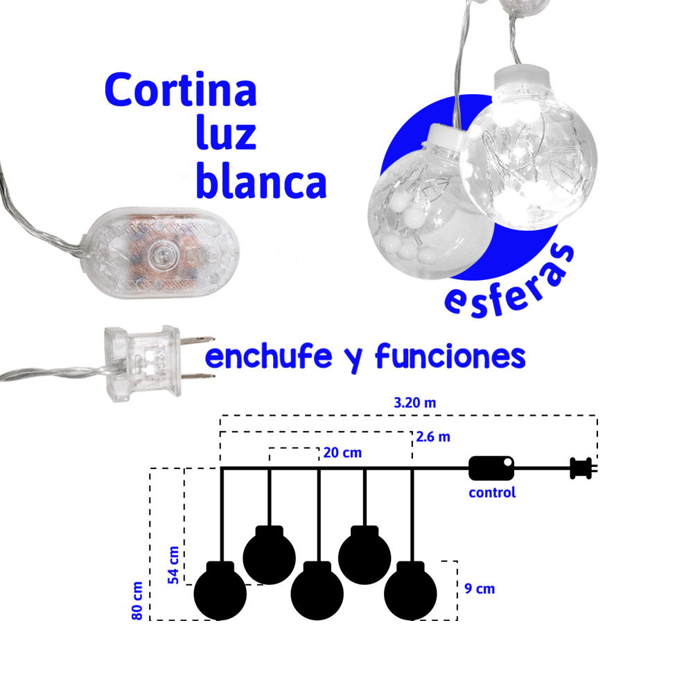 Cortina Serie De Luces 108 Led Luz Blanca Pelotas 2.6x.80 M