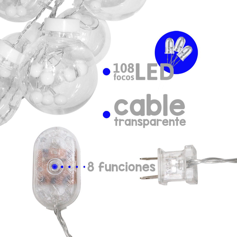 Cortina Serie De Luces 108 Led Luz Blanca Pelotas 2.6x.80 M