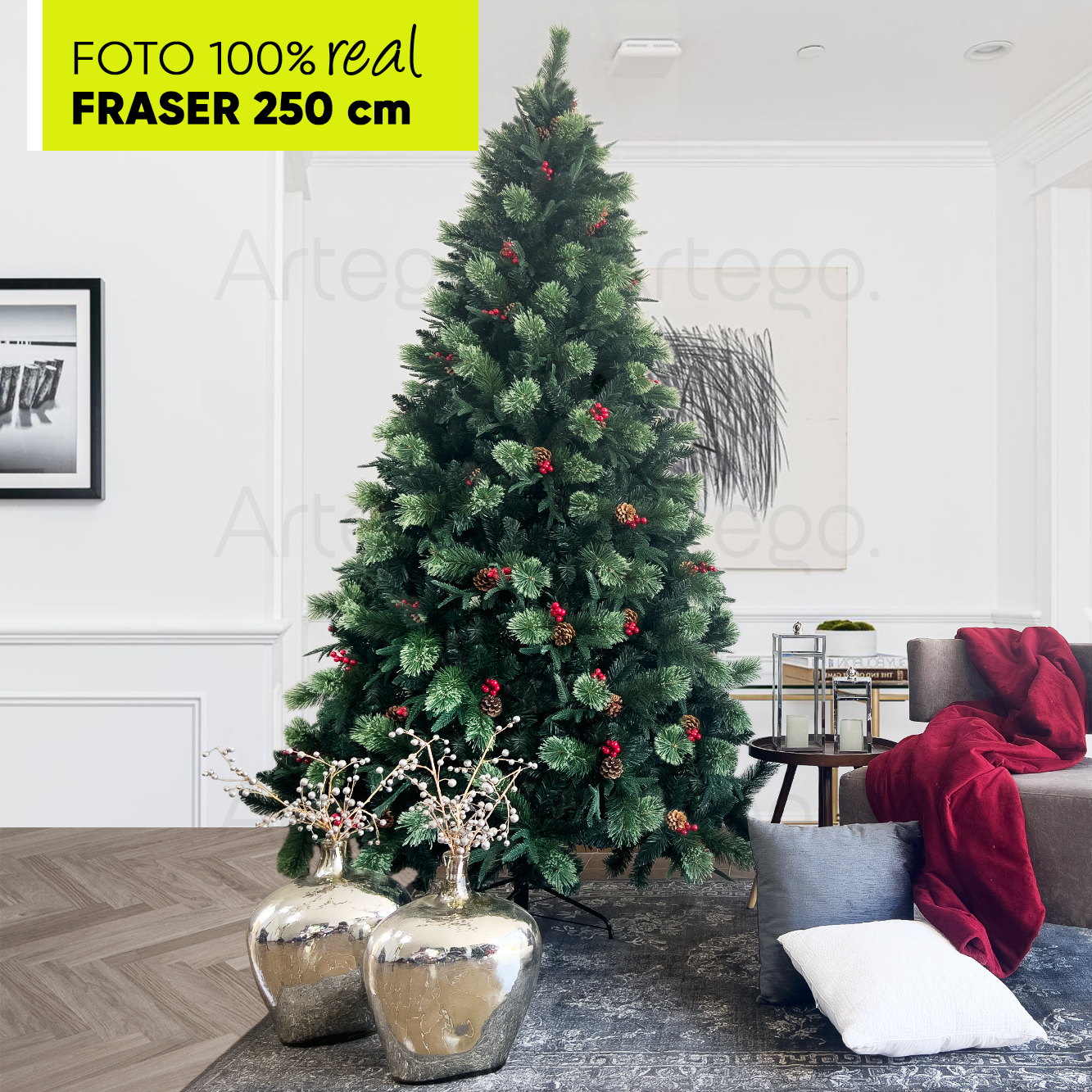 Árbol de Navidad Fraser Fir densidad premium 3 tipos de rama incluye maleta 250cm Artego