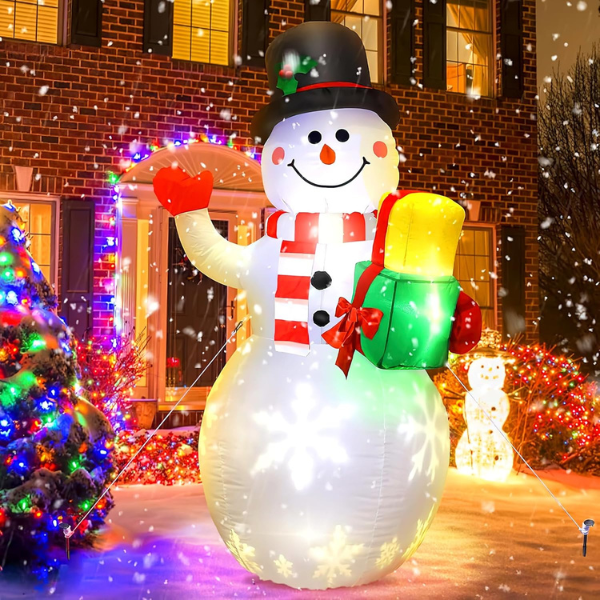 Inflables Navideños 1.5M, Santa Claus Inflable Navideño con Coloridas Luces LED Giratorias, Muñeco de Nieve Inflable Navideño 
