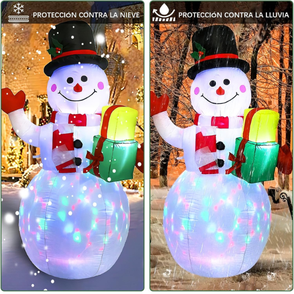 Inflables Navideños 1.5M, Santa Claus Inflable Navideño con Coloridas Luces LED Giratorias, Muñeco de Nieve Inflable Navideño 