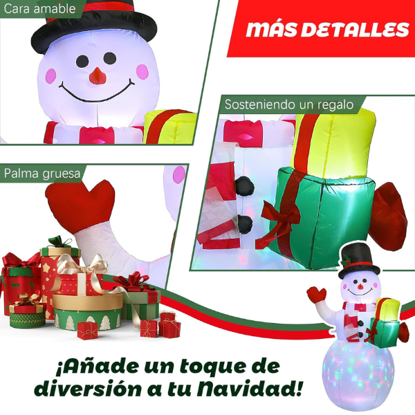 Inflables Navideños 1.5M, Santa Claus Inflable Navideño con Coloridas Luces LED Giratorias, Muñeco de Nieve Inflable Navideño 