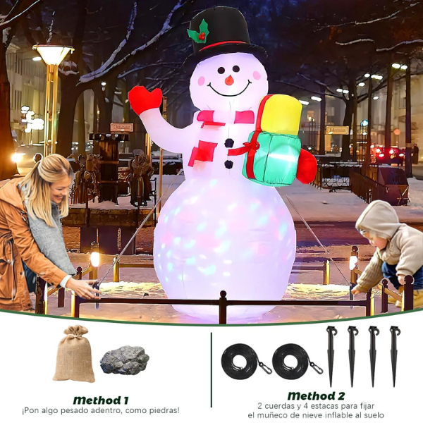 Inflables Navideños 1.5M, Santa Claus Inflable Navideño con Coloridas Luces LED Giratorias, Muñeco de Nieve Inflable Navideño 