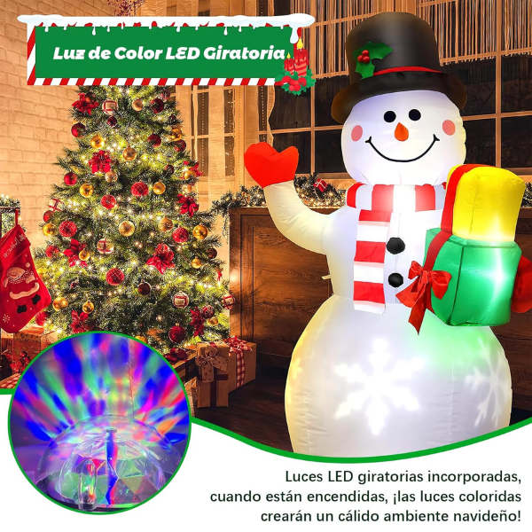 Inflables Navideños 1.5M, Santa Claus Inflable Navideño con Coloridas Luces LED Giratorias, Muñeco de Nieve Inflable Navideño 