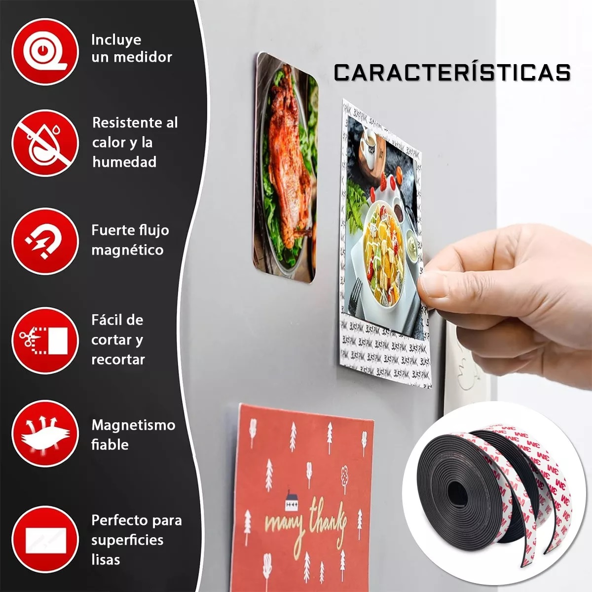 2pzs Tira Cinta Magnetica Adherible Rollo Ancho 1.5 Cm Y 3cm