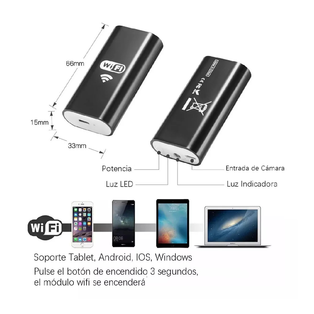 Cámara Endoscópica Para Boroscopio, Wifi, Android, Ios, Led,
