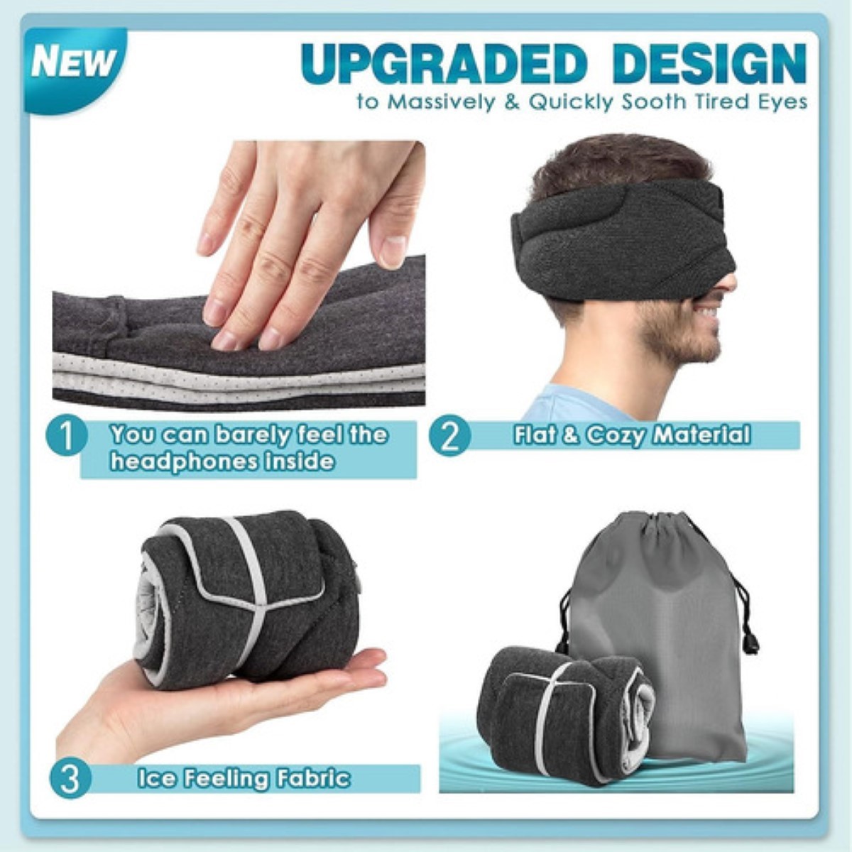 Super Suave Gafas Para Dormir Bluetooth Con Auriculares negRO