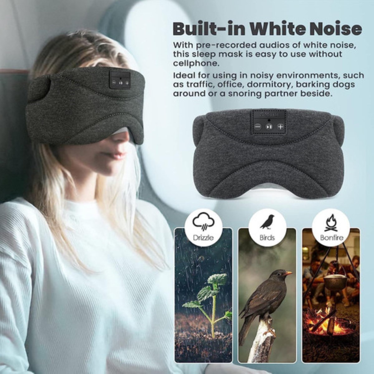 Super Suave Gafas Para Dormir Bluetooth Con Auriculares negRO