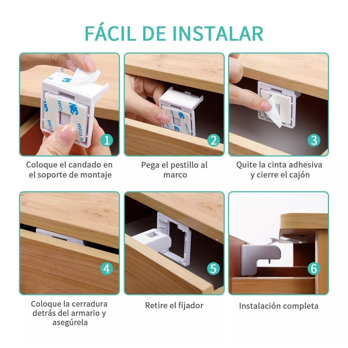 Conjunto 12 Seguros Imán Puerta Cajones Cerradura Niños Bebe