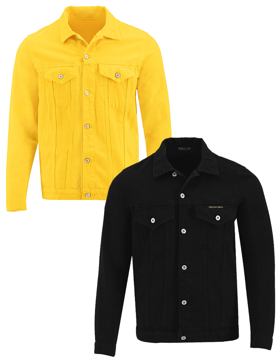 SET DE 2 CHAMARRAS DE MEZCLILLA BÁSICAS NEGRO, AMARILLO INDICUM HOMBRE