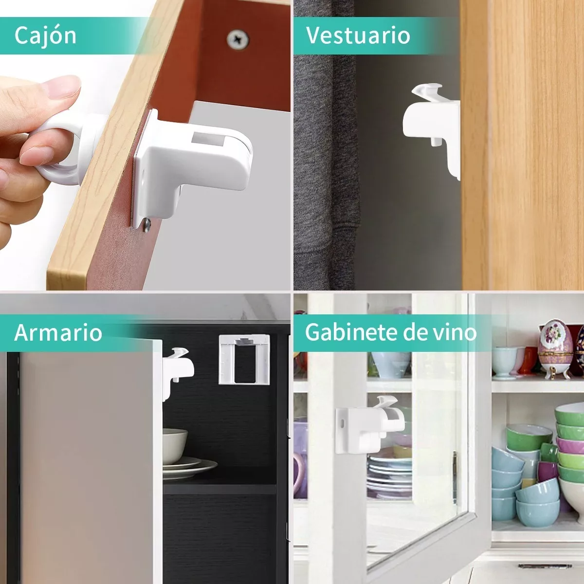 Conjunto 12 Seguros Imán Puerta Cajones Cerradura Niños Bebe
