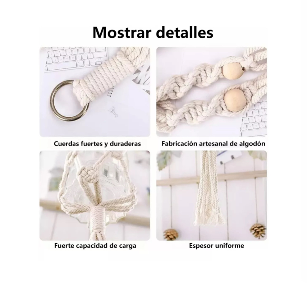 6 Pz Maceteros Colgante Porta Maceta De Macramé Con Ganchos