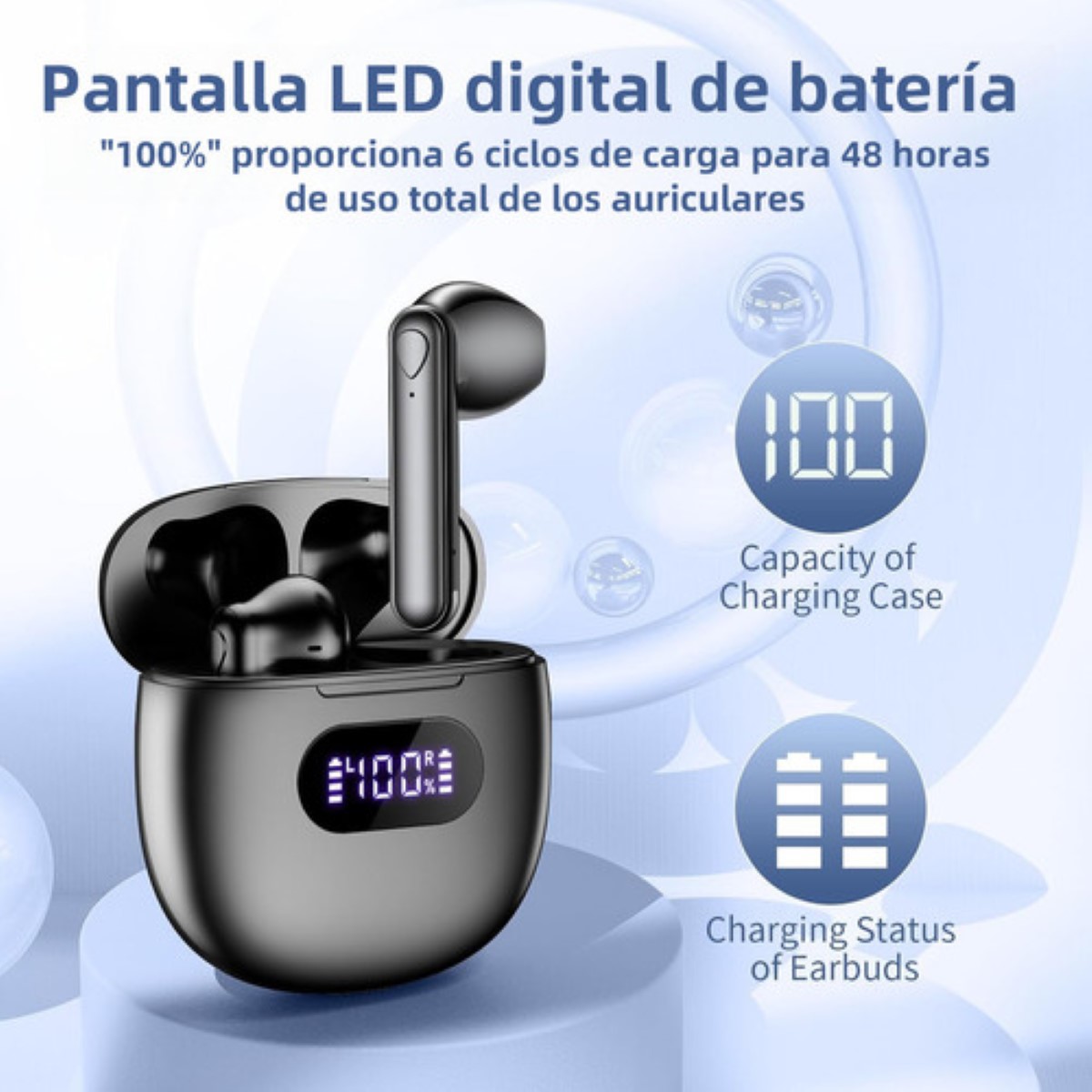 Audífonos Bluetooth Bmani S13 Inalámbricos Auricular Al Agua Con Led Pantalla De Potencia Carga inalambrica Negro